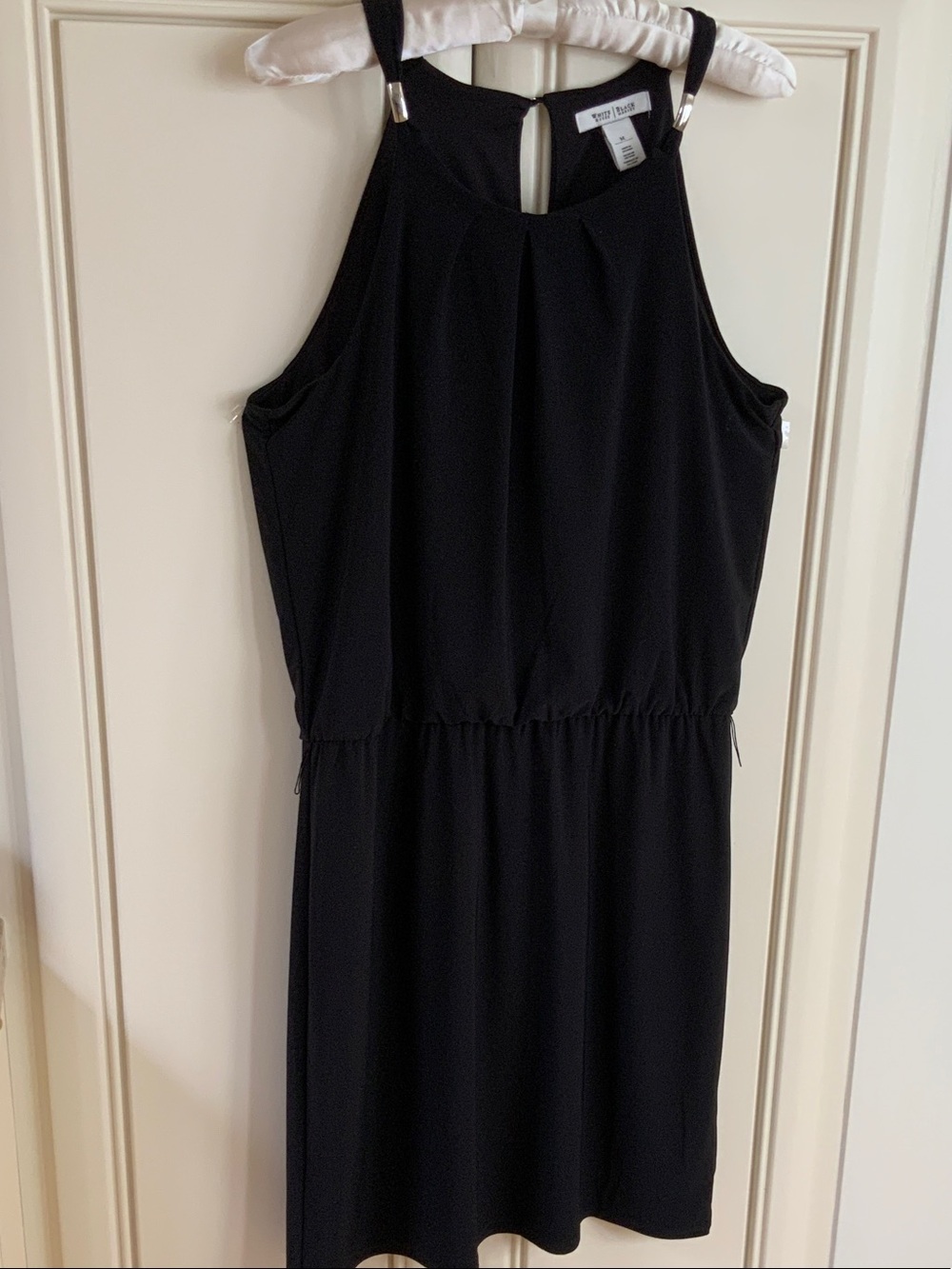 White House Black Market Black Halter  Dress with Silver Accents